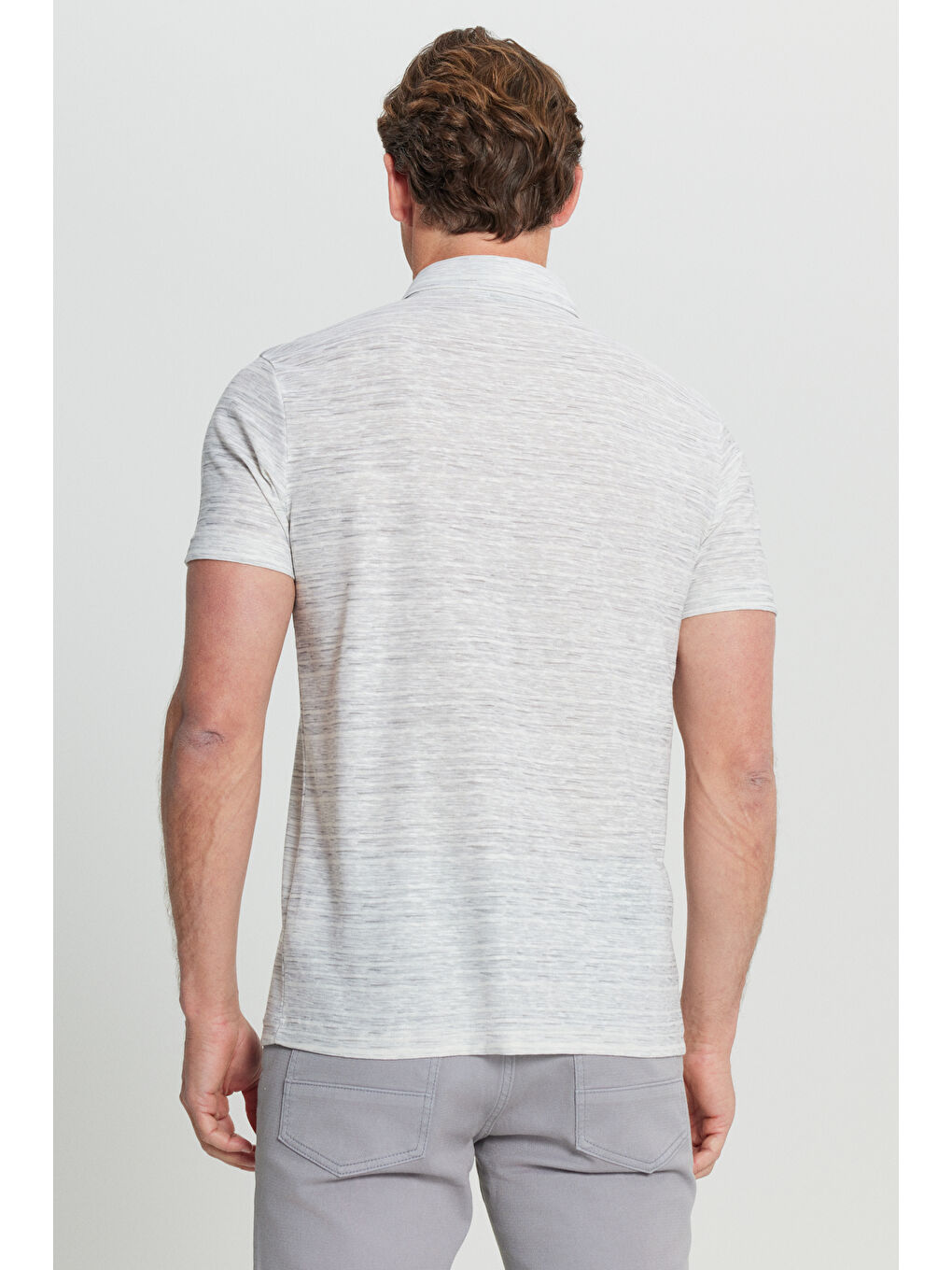 Erkek Ekru Pamuklu Slim Fit Dar Kesim Baskılı Polo Yaka Tişört-4