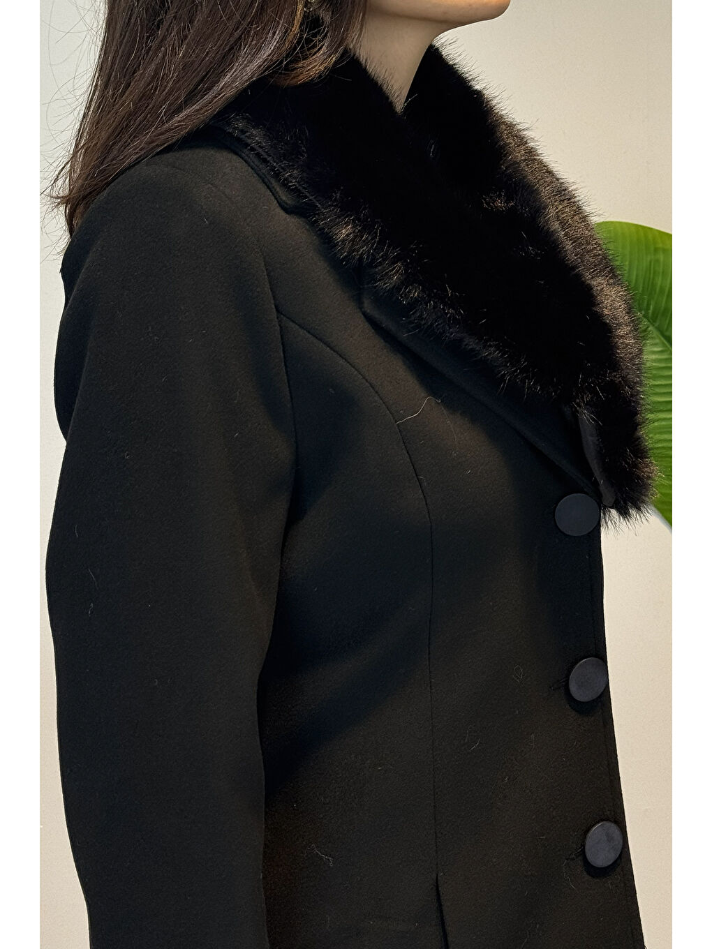 Kürk Detay Kaşmir Kaban 6331 Siyah-2