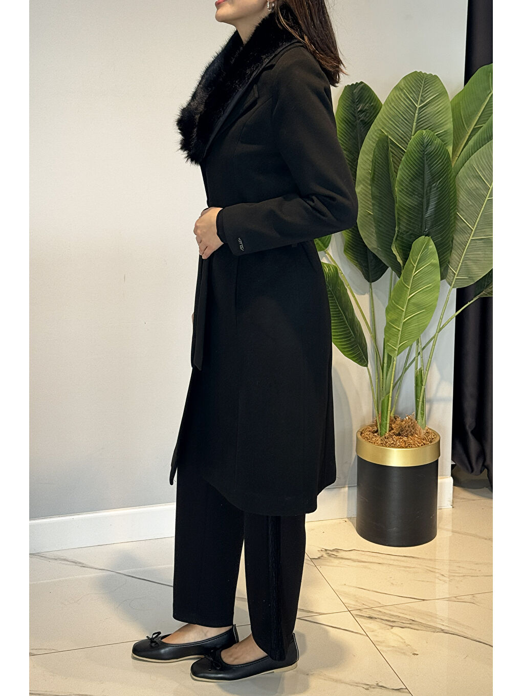 Kürk Detay Kaşmir Kaban 6331 Siyah-3