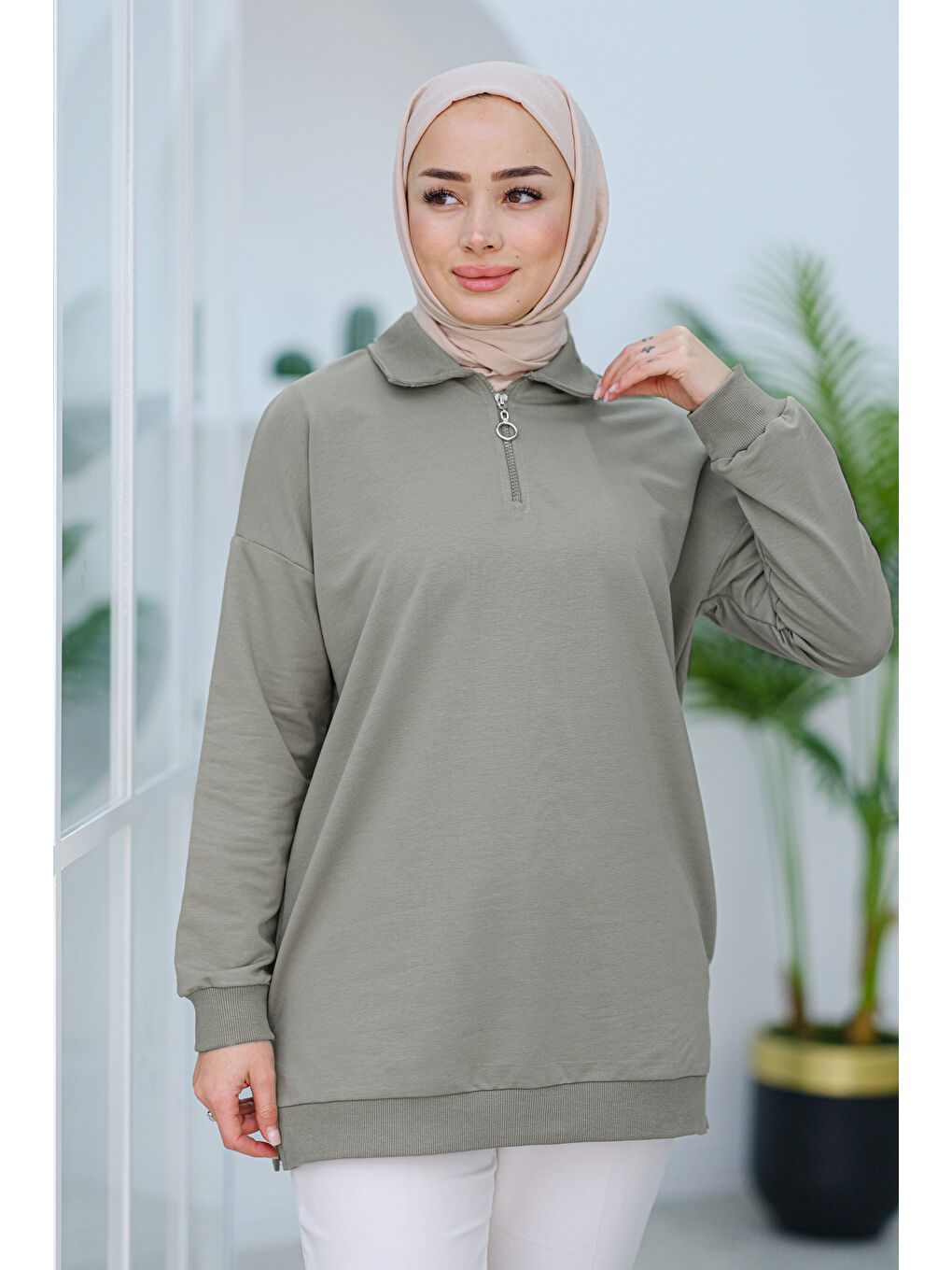 Locco Moda Yarım Fermuarlı Tunik Gri