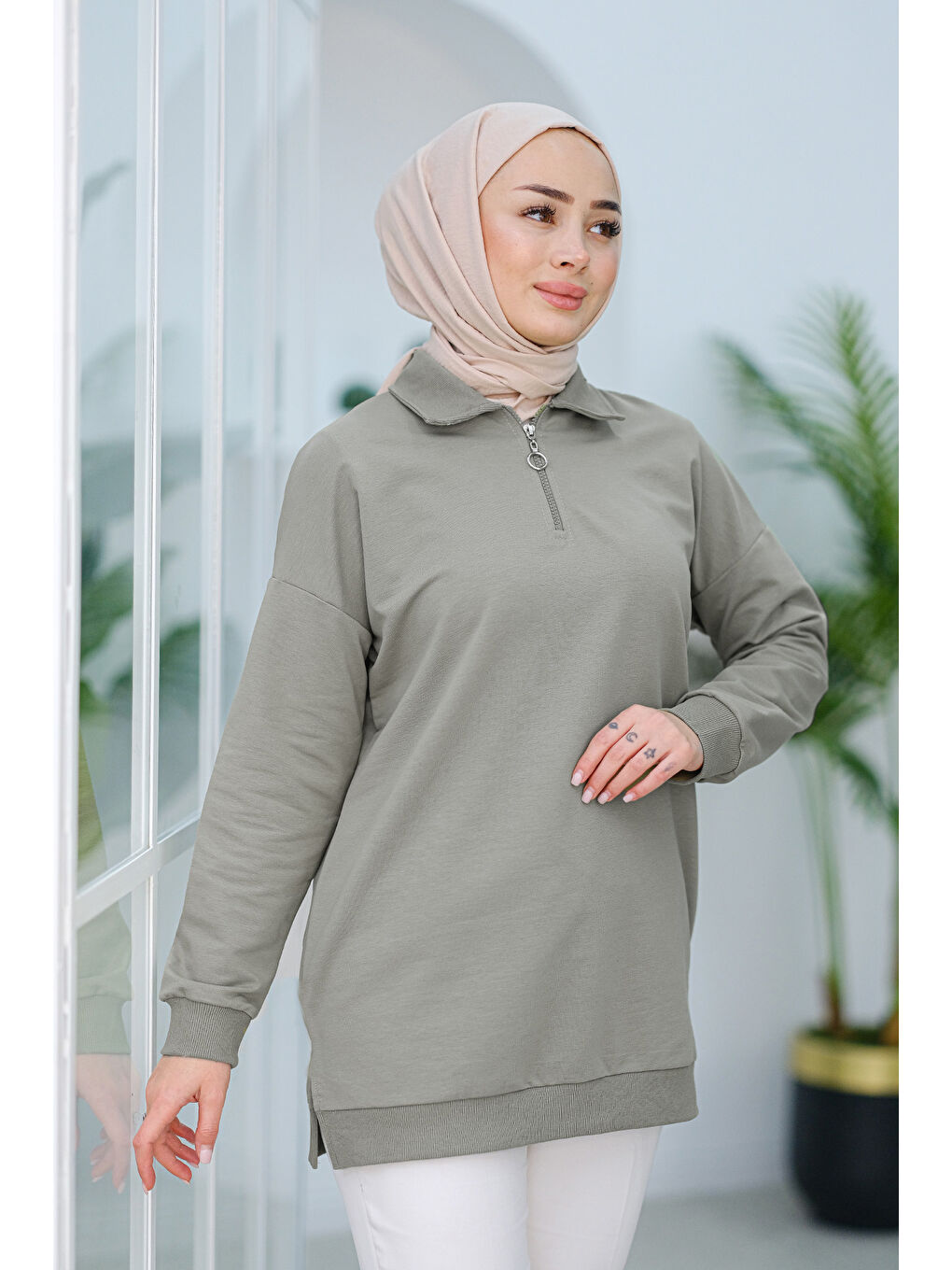 Locco Moda Yarım Fermuarlı Tunik Gri - 2