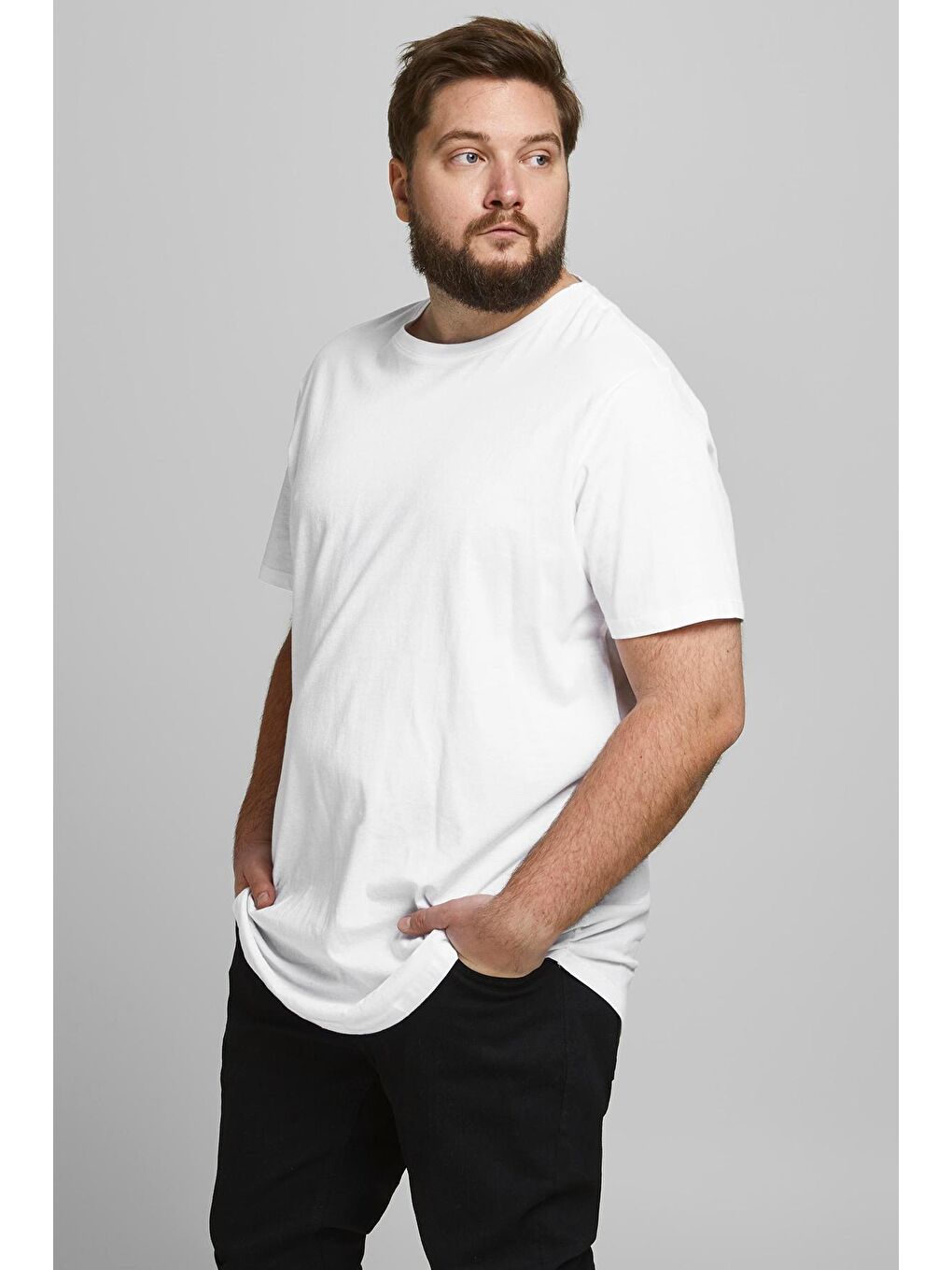 Jack & Jones Beyaz Büyük Beden Bisiklet Yaka % 100 Pamuk Jjenoa Erkek T Shirt 12184933