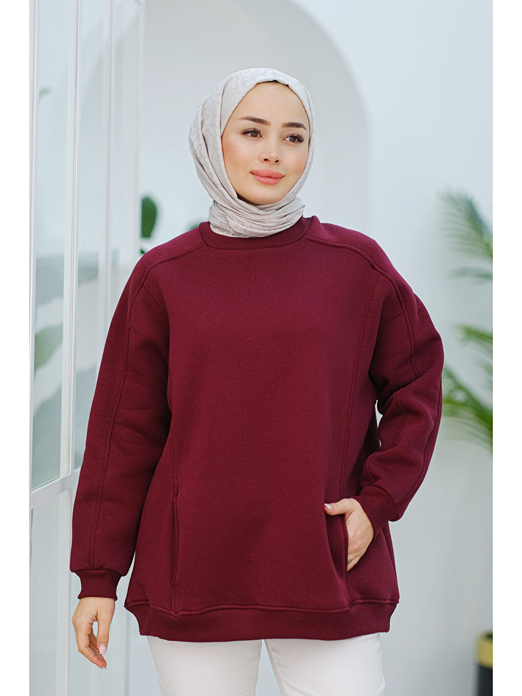 Locco Moda Cep Detay Oversize Tunik Bordo