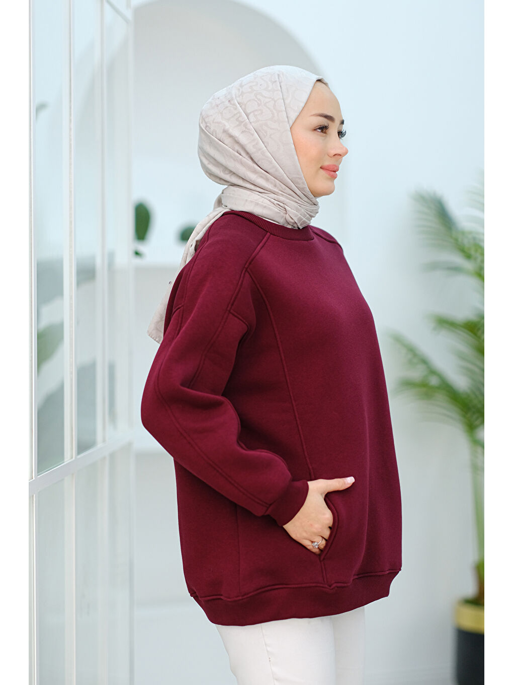 Locco Moda Cep Detay Oversize Tunik Bordo - 1