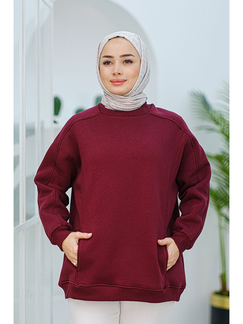 Locco Moda Cep Detay Oversize Tunik Bordo - 2