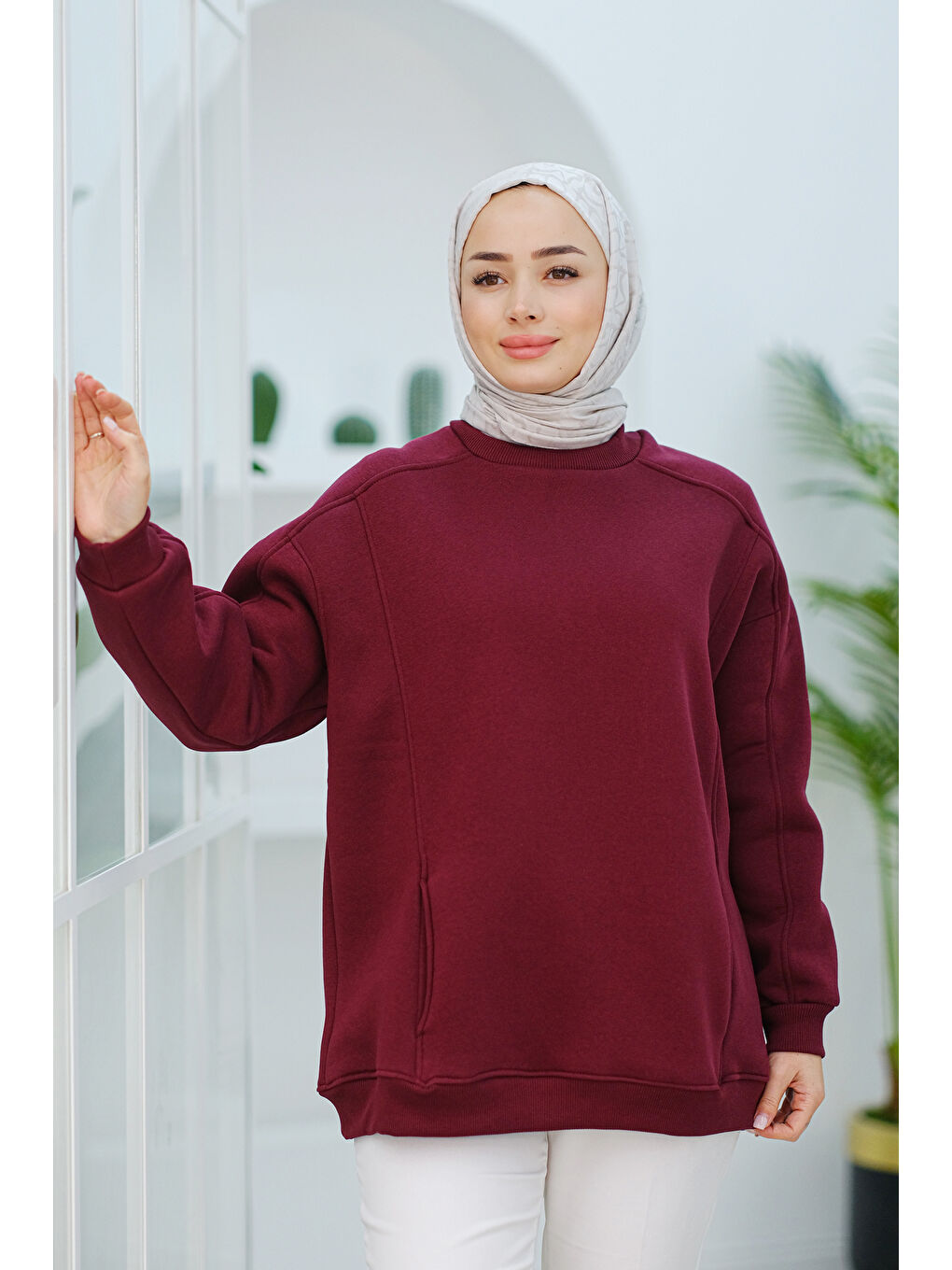 Locco Moda Cep Detay Oversize Tunik Bordo - 3