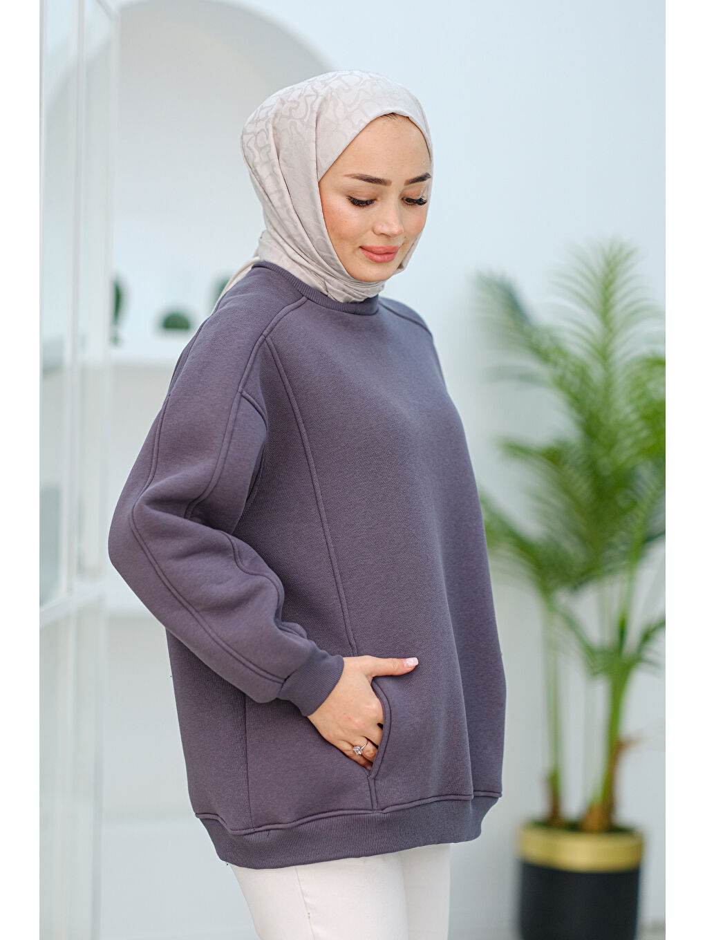 Locco Moda Gri Cep Detay Oversize Tunik Füme - 1