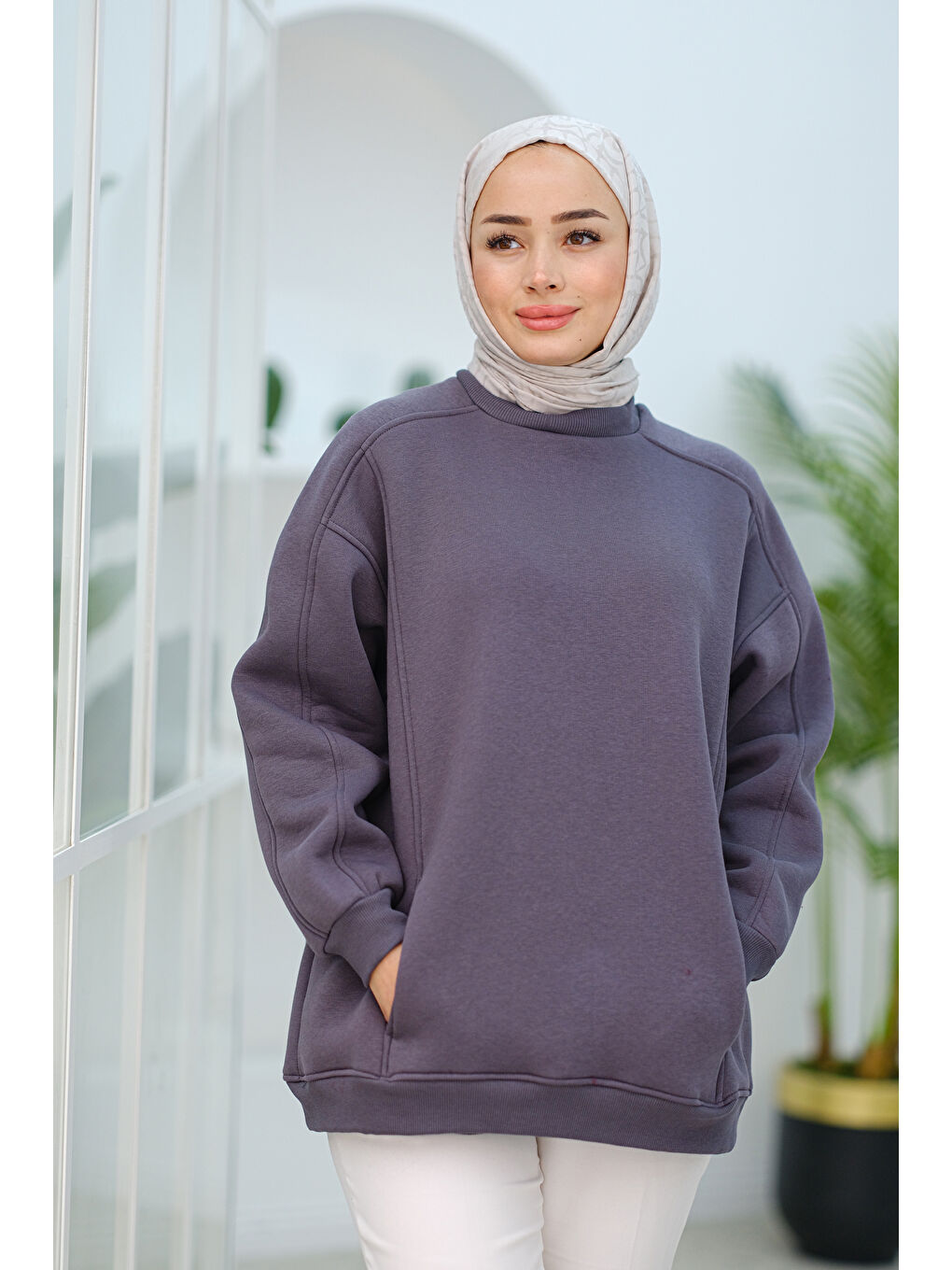 Locco Moda Gri Cep Detay Oversize Tunik Füme - 2