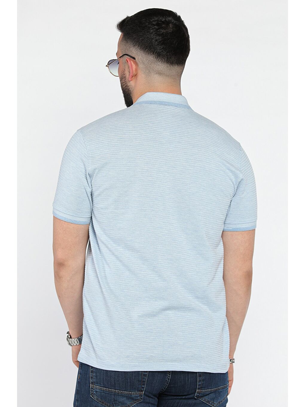 Mavi Erkek Polo Yaka Yarım Düğmeli Cepli Tişört-2