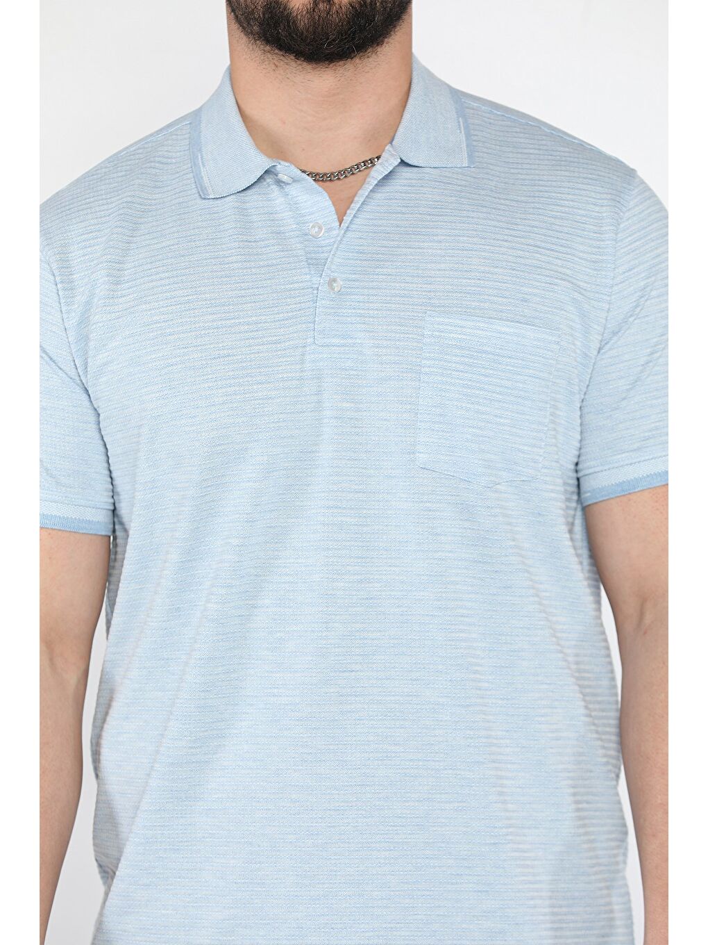 Mavi Erkek Polo Yaka Yarım Düğmeli Cepli Tişört-3