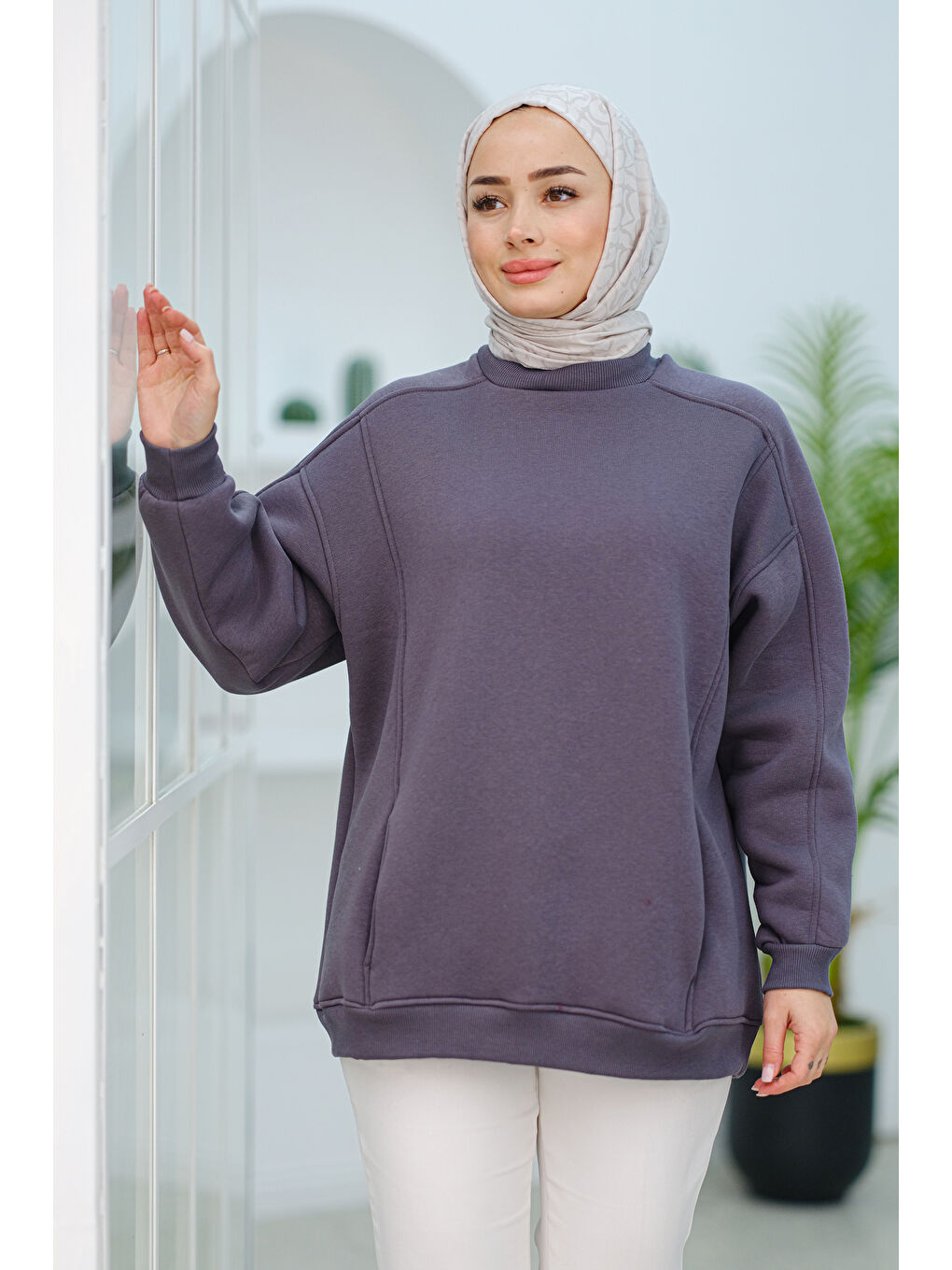 Locco Moda Gri Cep Detay Oversize Tunik Füme - 3