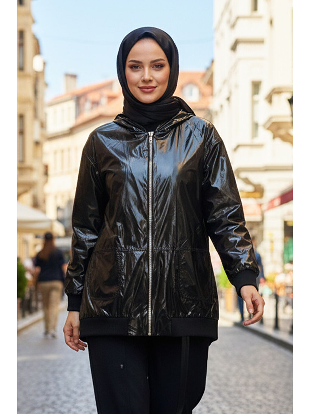 Kapüşon Detay  Çift Taraf Ceket Pantolon Takım 14290 Siyah-1