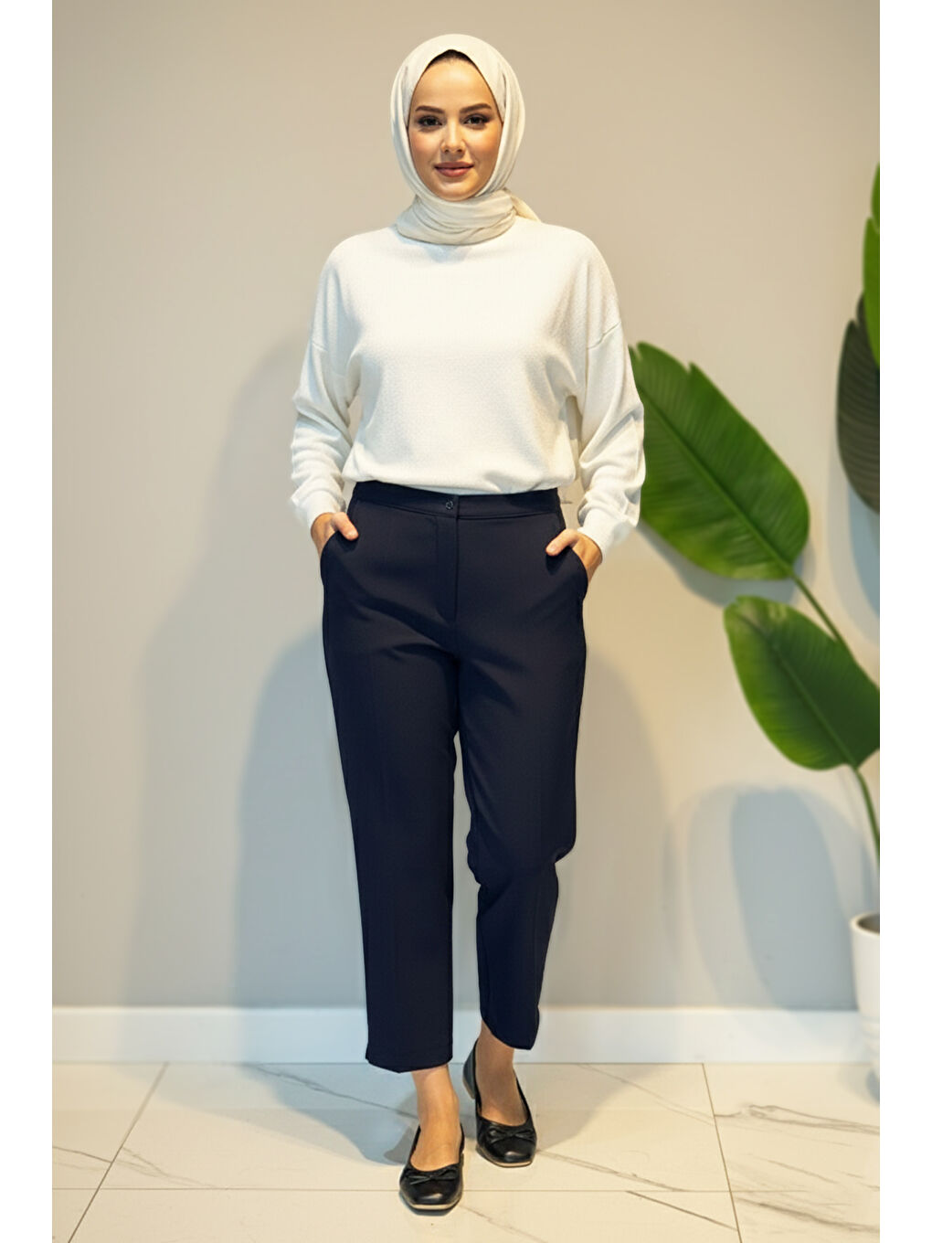 Kadın Bilek Boy Kumaş Pantolon 01 Lacivert-3