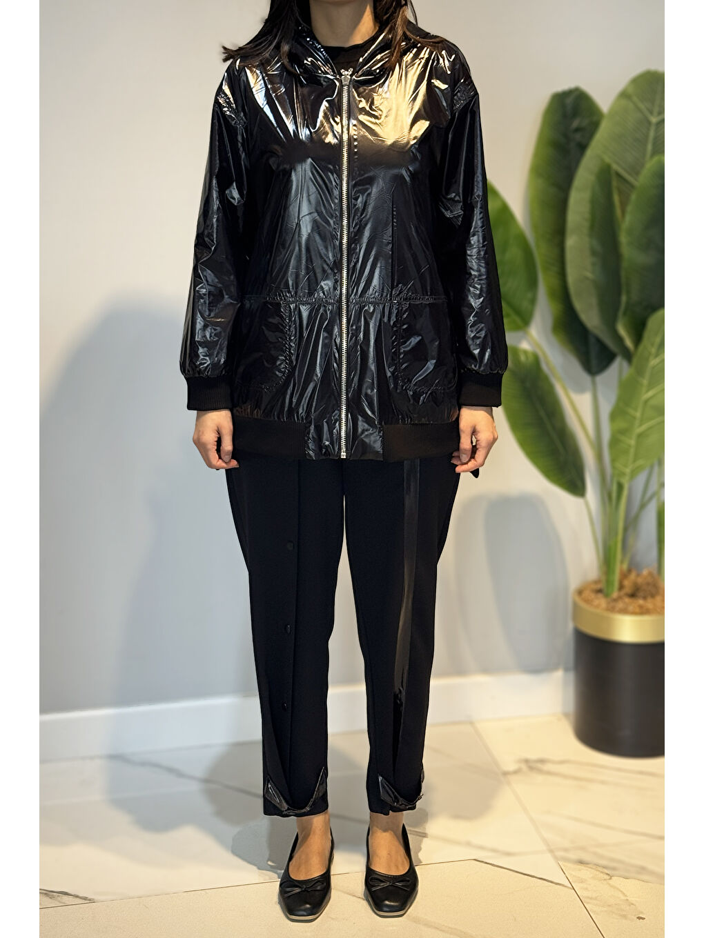 Kapüşon Detay  Çift Taraf Ceket Pantolon Takım 14290 Siyah-3