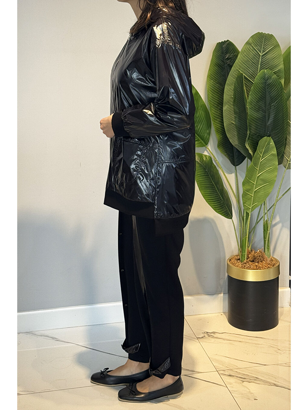 Kapüşon Detay  Çift Taraf Ceket Pantolon Takım 14290 Siyah-4