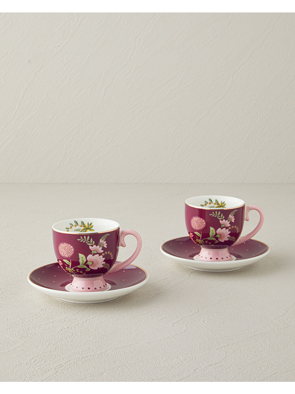 Loly New Bone China 4 Parça 2 Kişilik Kahve Fincan Takımı 100 ml Bordo