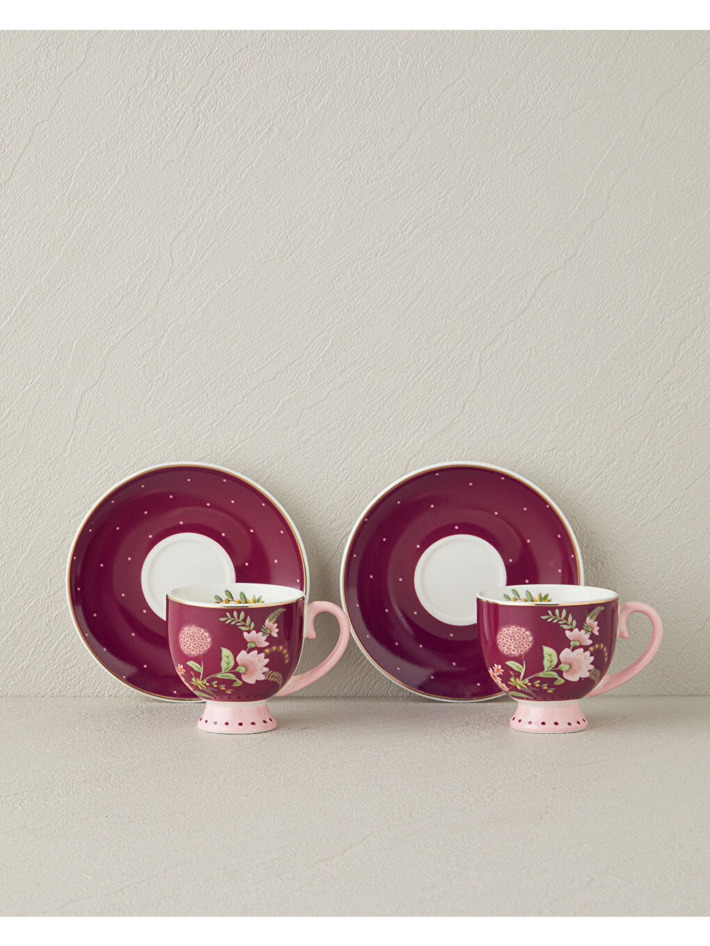 Loly New Bone China 4 Parça 2 Kişilik Kahve Fincan Takımı 100 ml Bordo-1