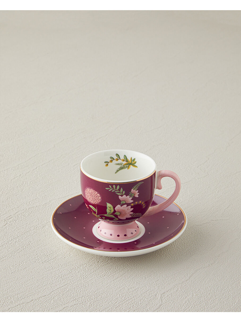 Loly New Bone China 4 Parça 2 Kişilik Kahve Fincan Takımı 100 ml Bordo-2