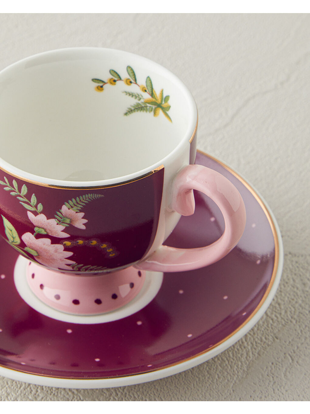 Loly New Bone China 4 Parça 2 Kişilik Kahve Fincan Takımı 100 ml Bordo-3