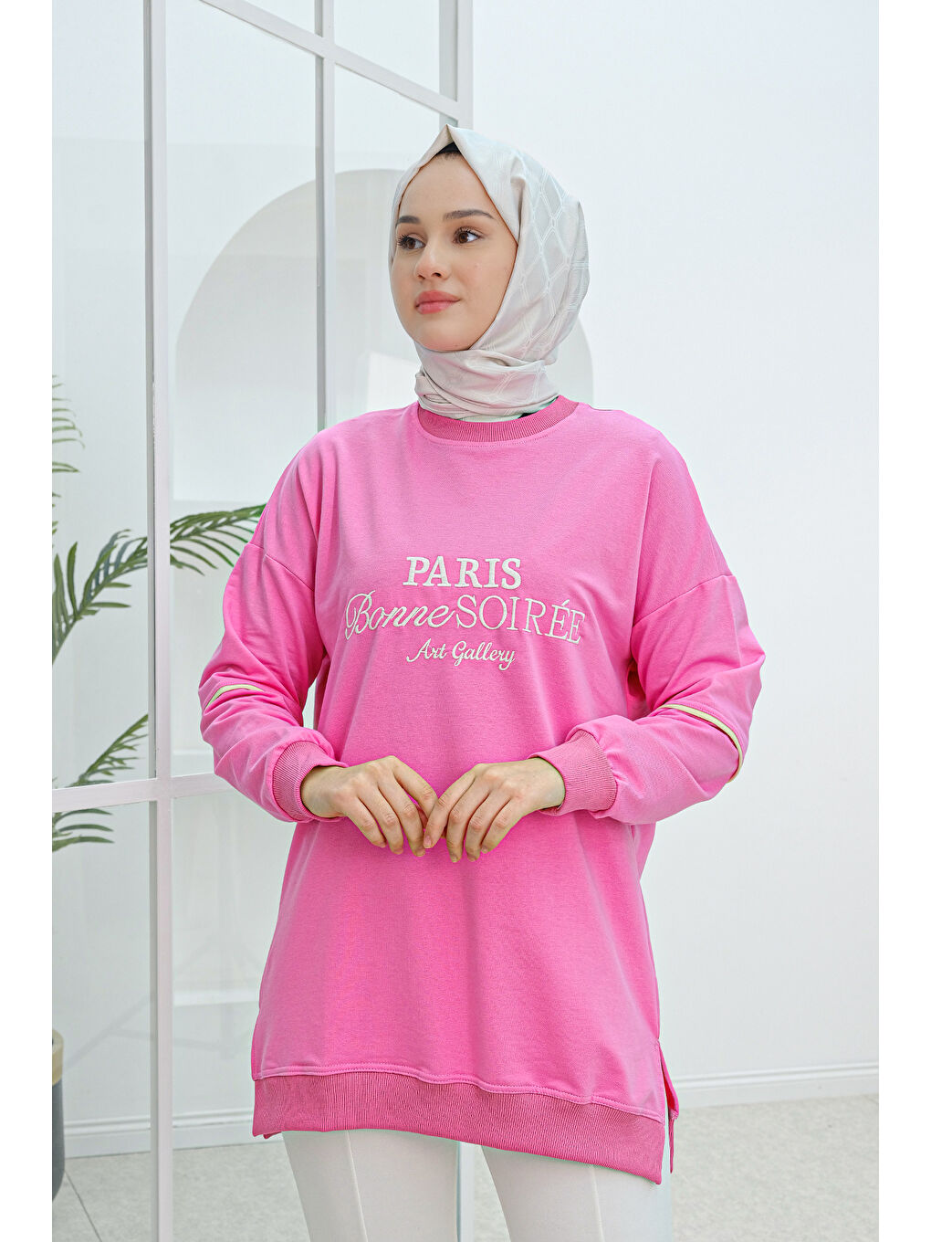 Locco Moda Paris Nakışlı Tunik Pembe