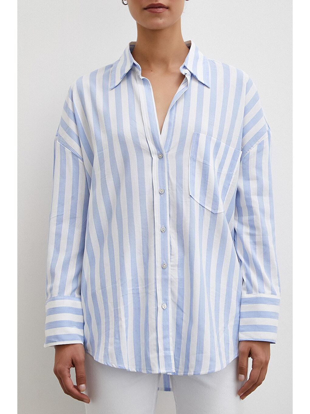 Mavi Oversize Cepli Gömlek-1