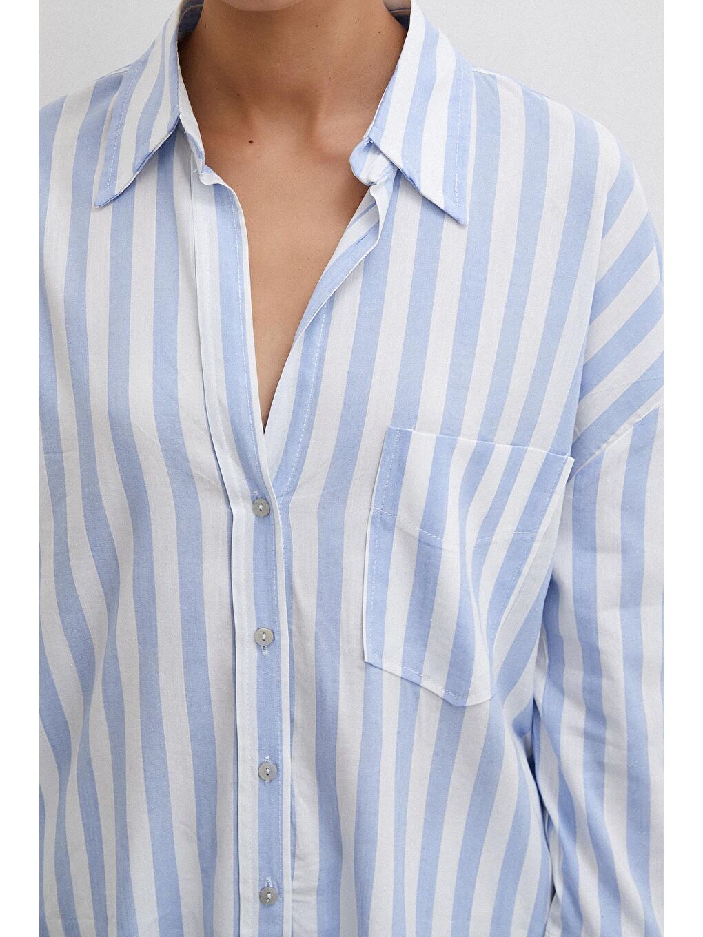 Mavi Oversize Cepli Gömlek-2