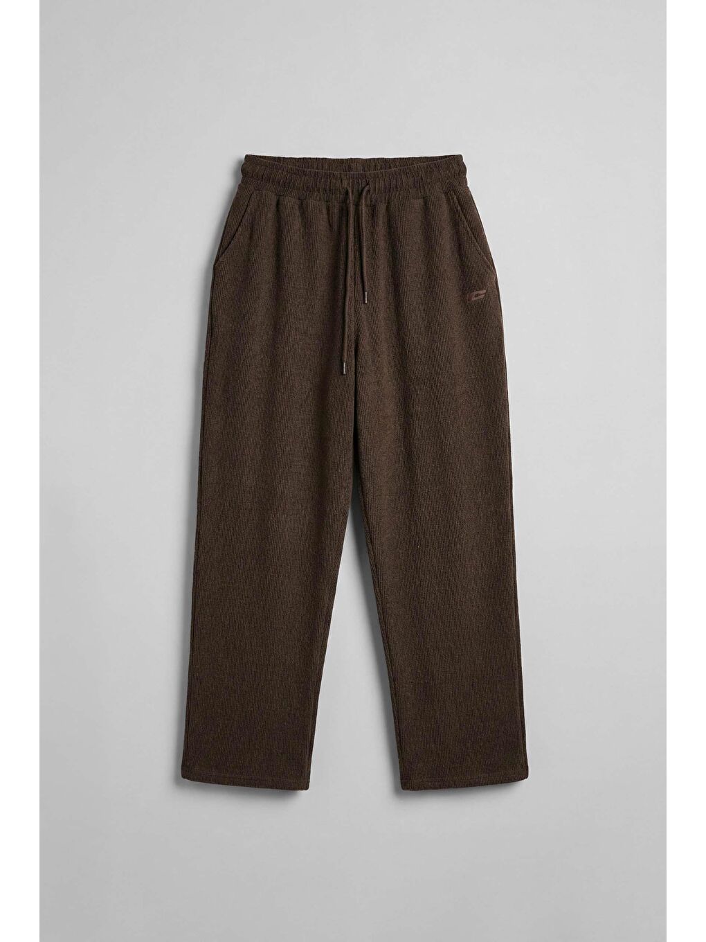 Erkek Baggy Fit Fitilli Yumuşak Dokulu Eşofman Altı Kahverengi