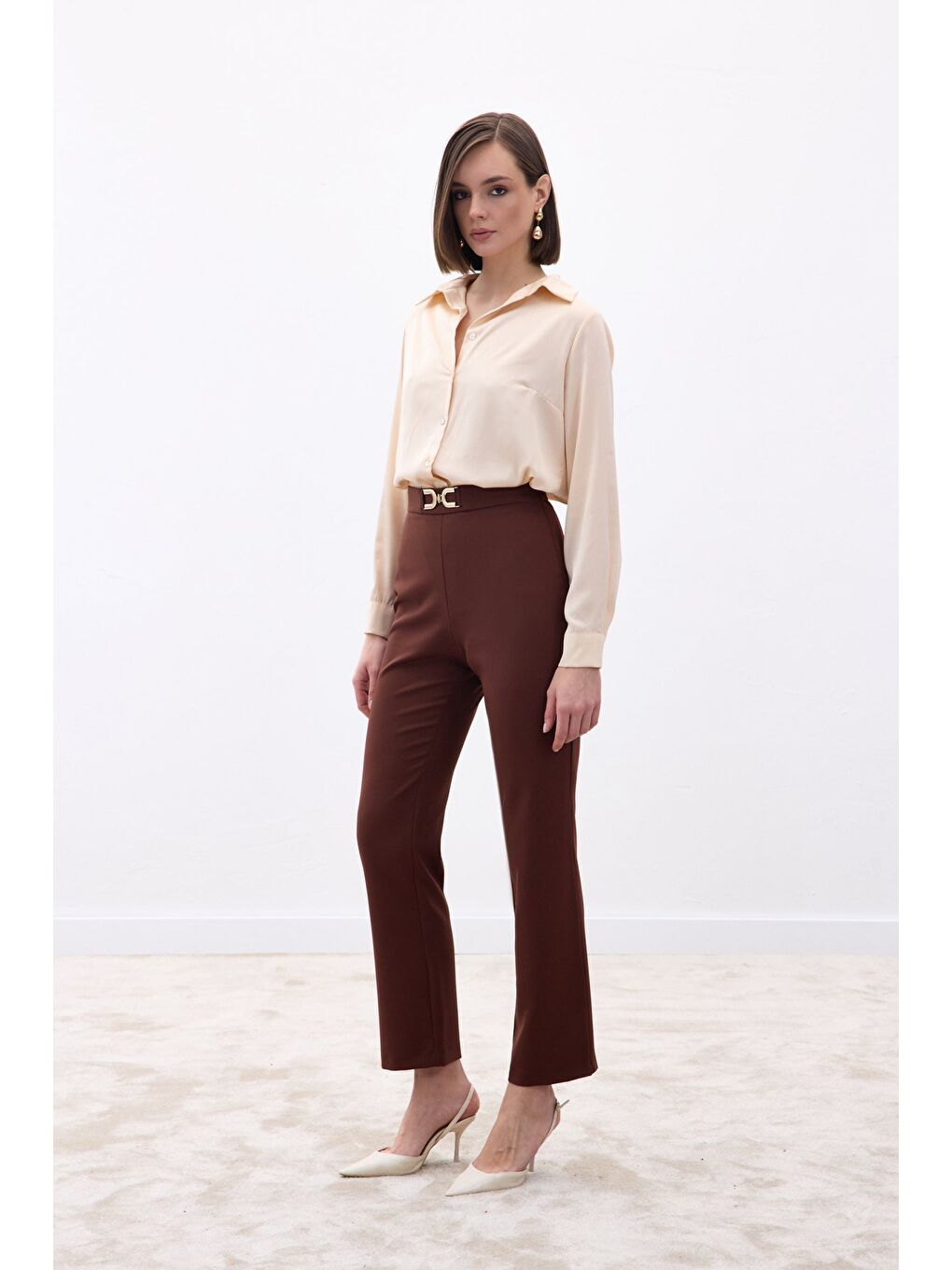 Kahverengi Aksesuar Detaylı Pantolon - Kahve-3