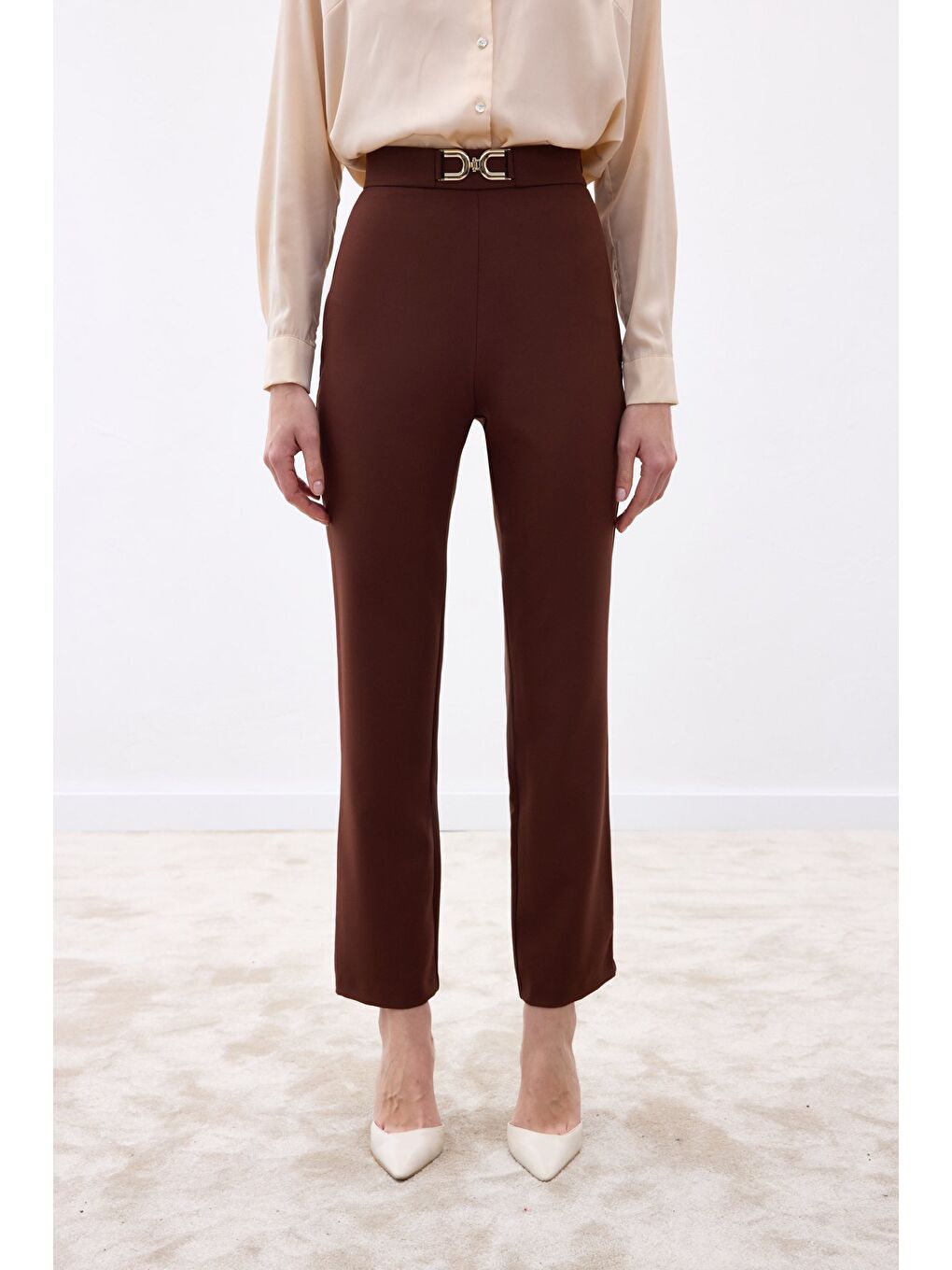 Kahverengi Aksesuar Detaylı Pantolon - Kahve-4