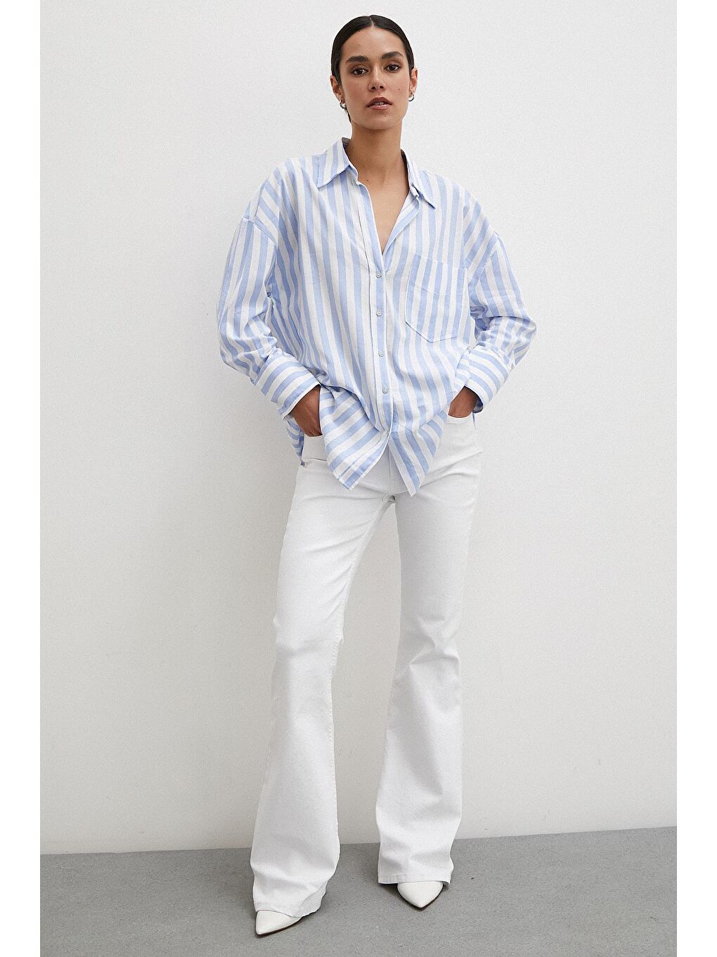 Mavi Oversize Cepli Gömlek-4