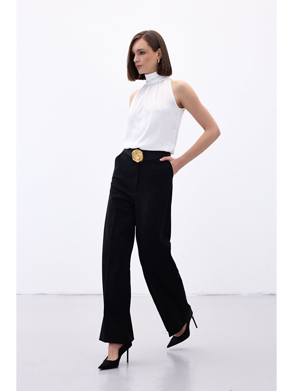 Palazzo Krep Pantolon - Siyah-1