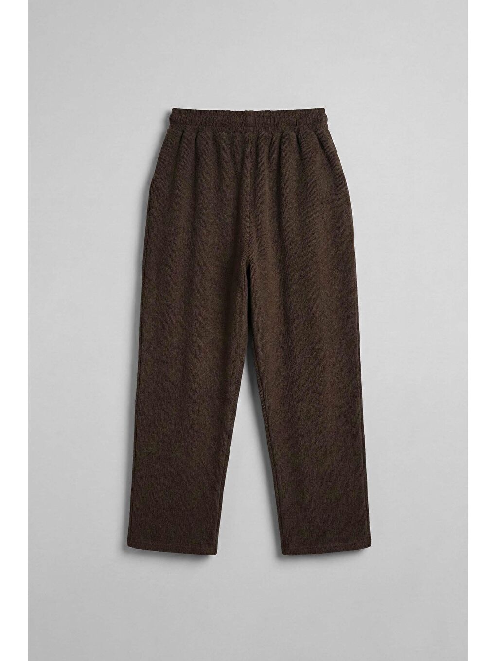 Erkek Baggy Fit Fitilli Yumuşak Dokulu Eşofman Altı Kahverengi-1