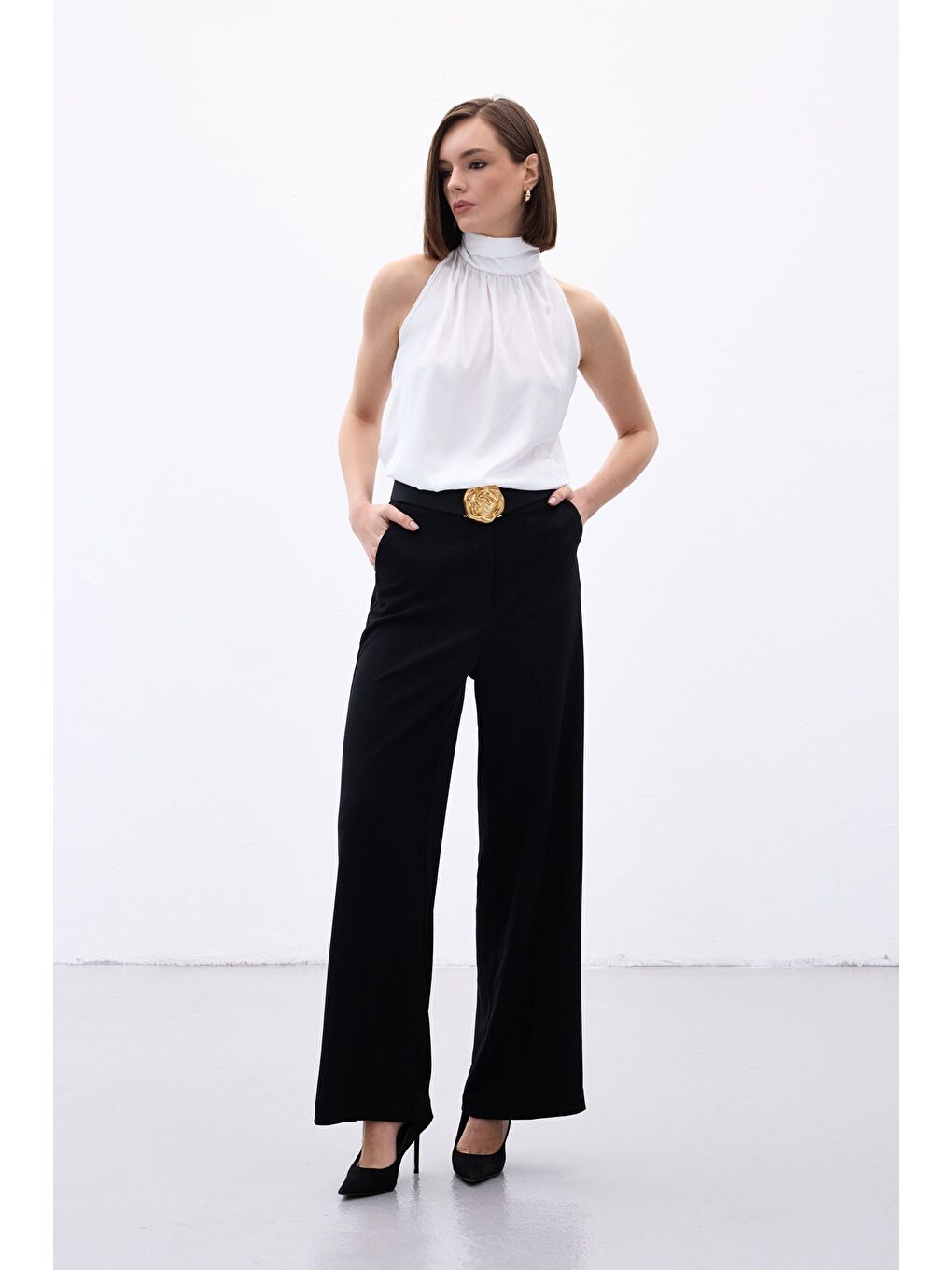 Palazzo Krep Pantolon - Siyah-2