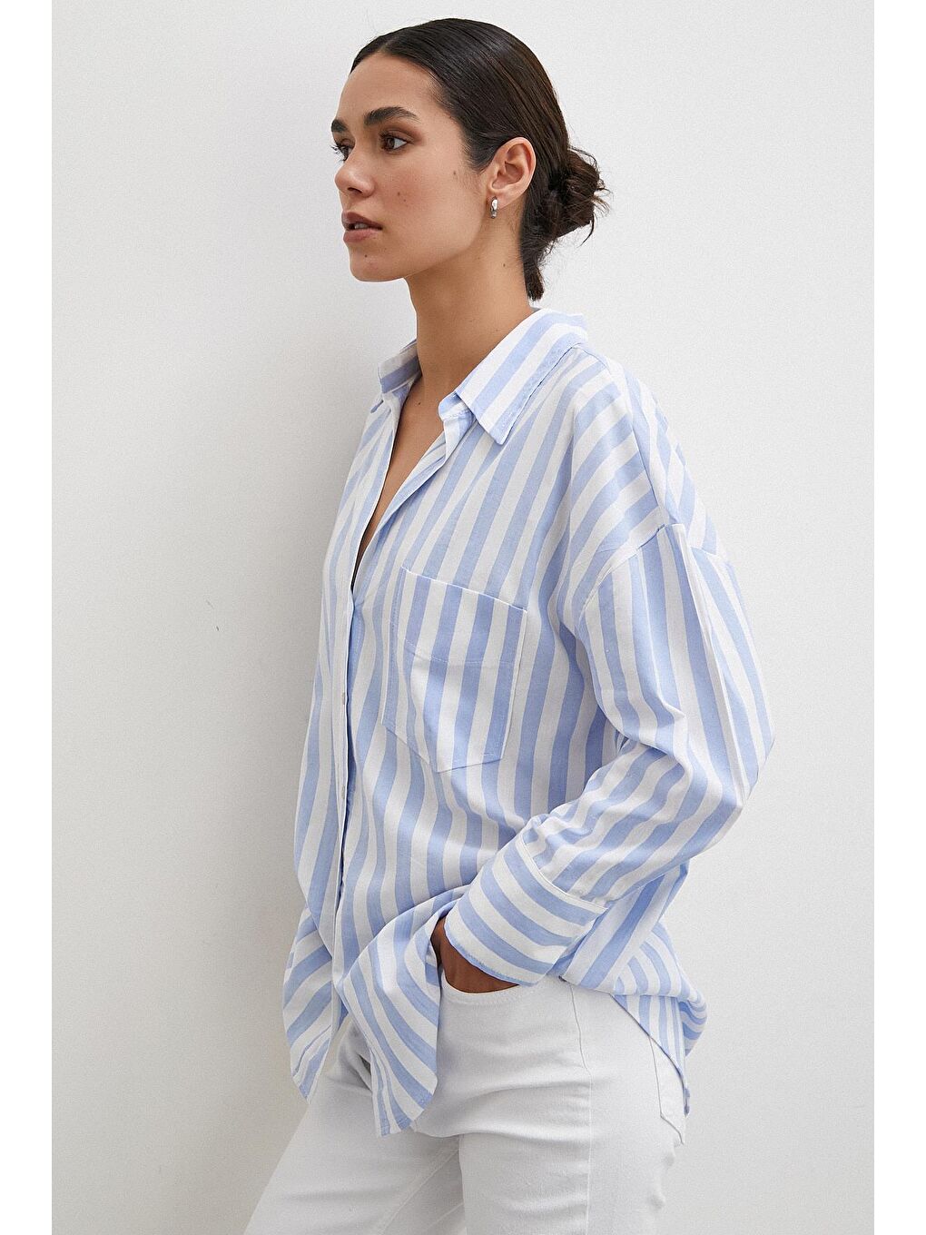 Mavi Oversize Cepli Gömlek-5