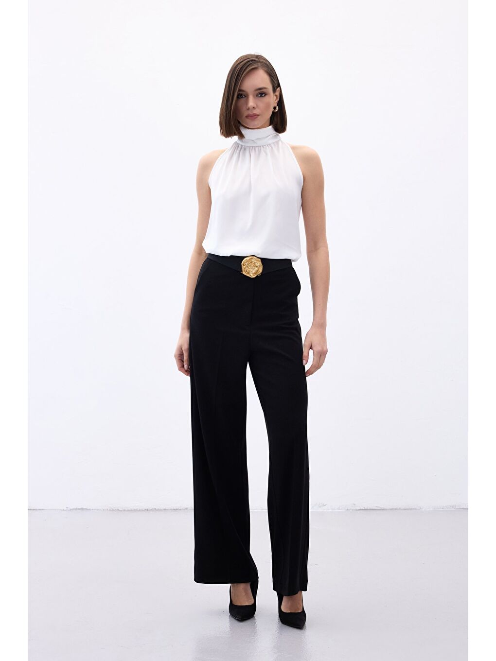 Palazzo Krep Pantolon - Siyah-3