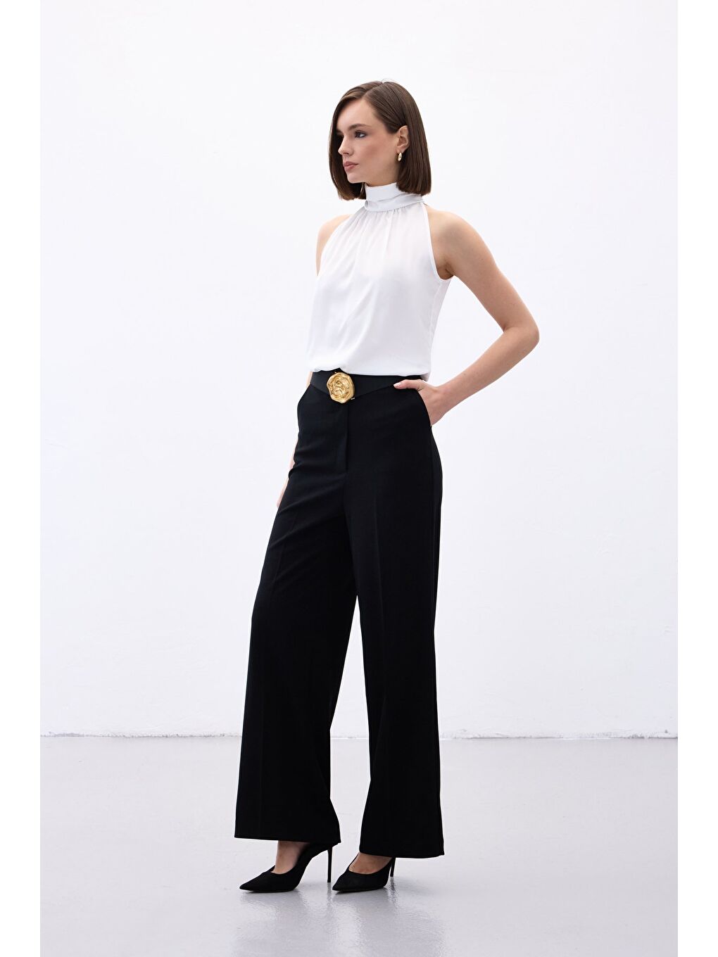 Palazzo Krep Pantolon - Siyah-4