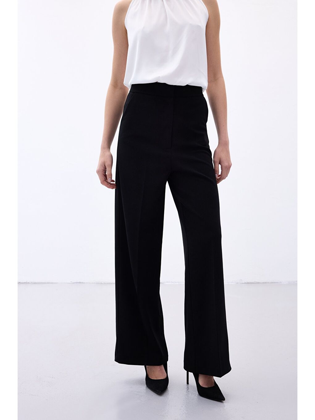 Palazzo Krep Pantolon - Siyah-5