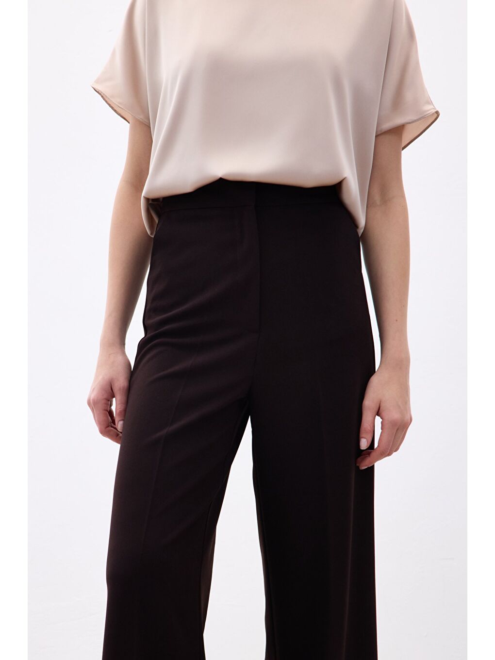Kahverengi Palazzo Krep Pantolon - Kahve-4
