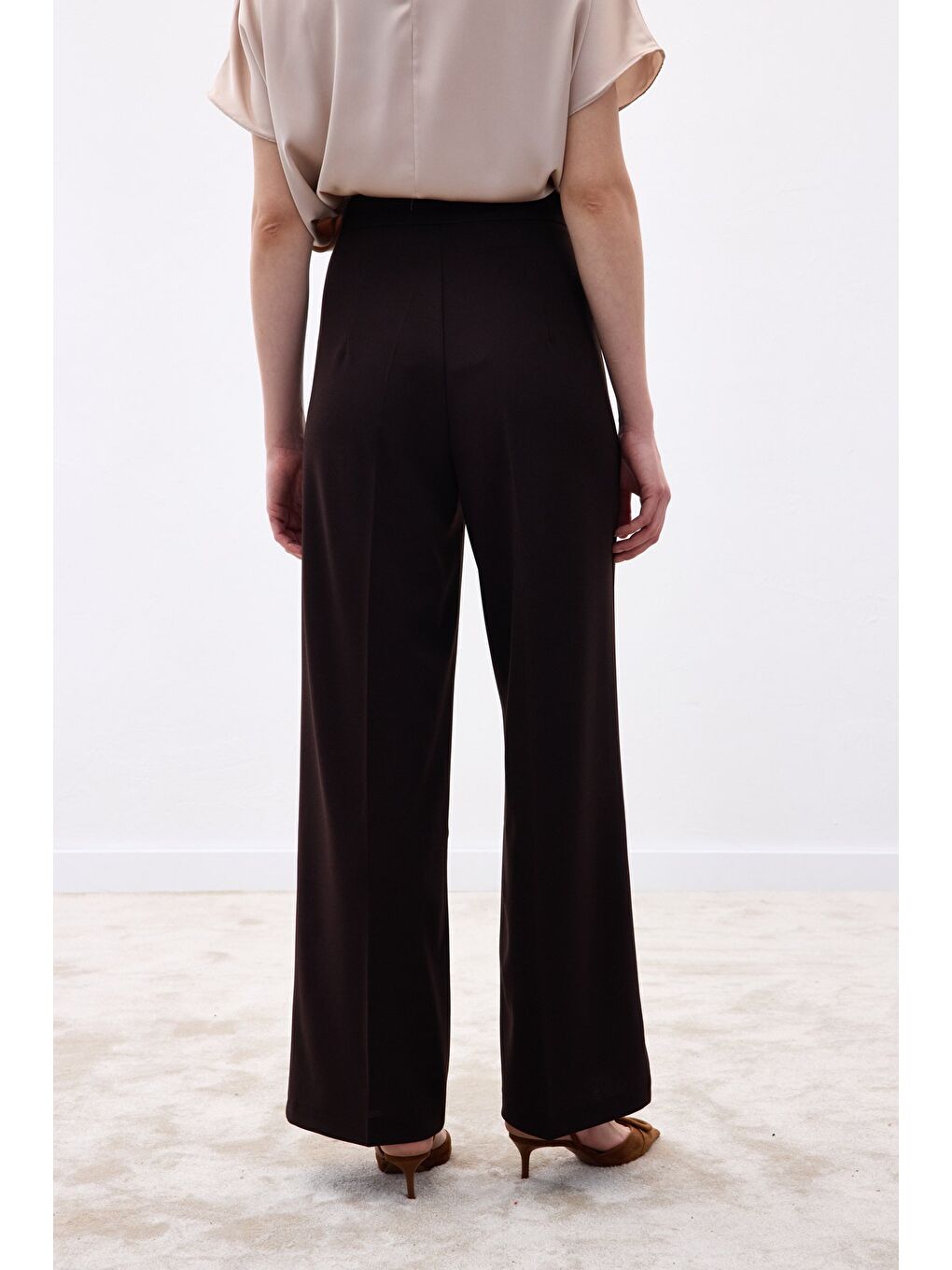 Kahverengi Palazzo Krep Pantolon - Kahve-5
