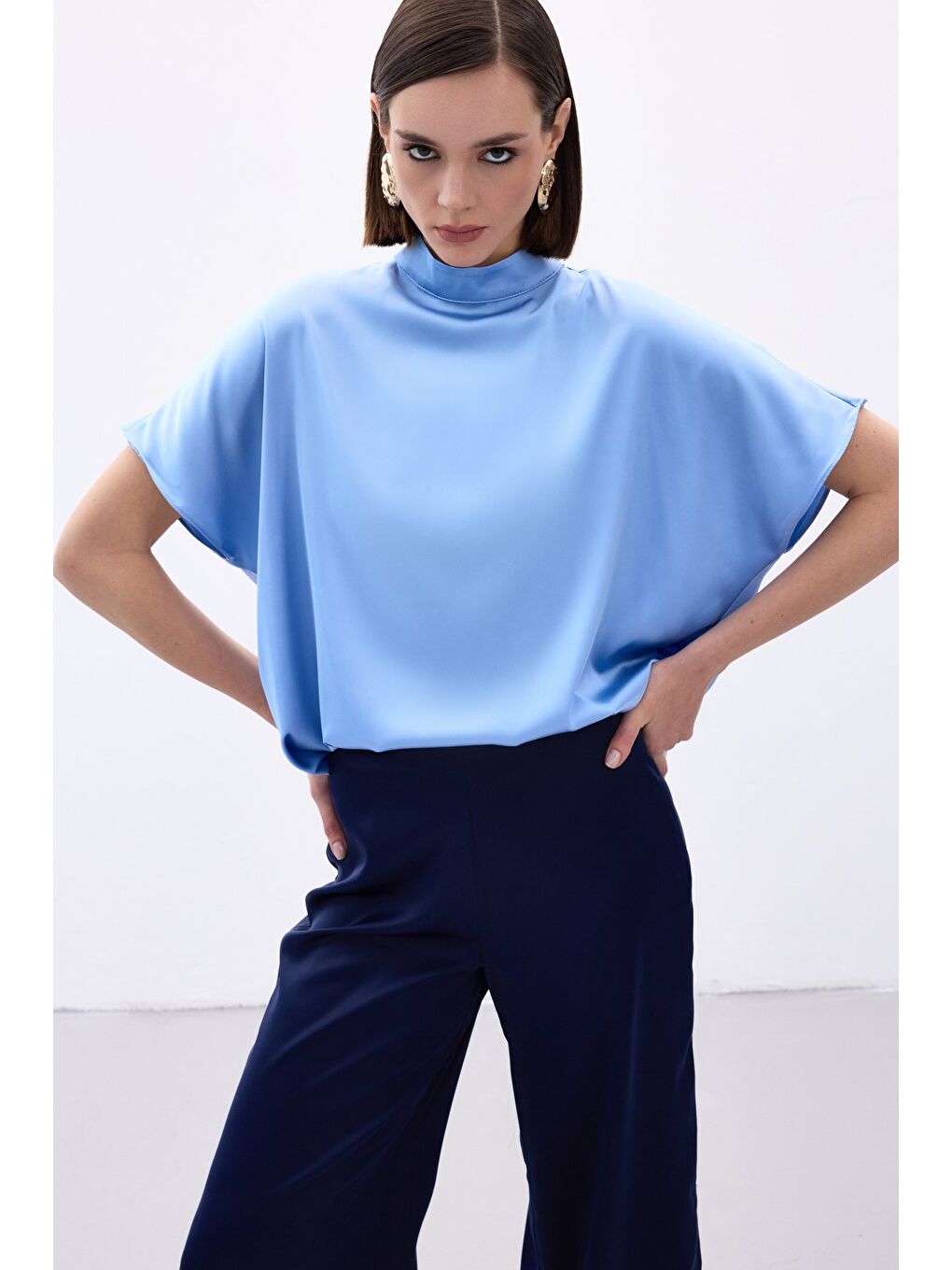 Yarasa Kol Salaş Bluz - Bebe Mavi-2