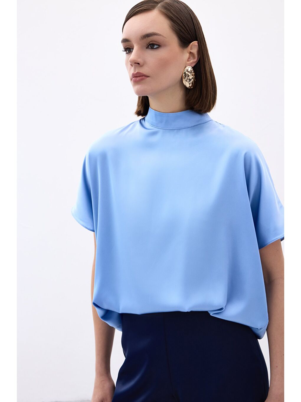 Yarasa Kol Salaş Bluz - Bebe Mavi-4