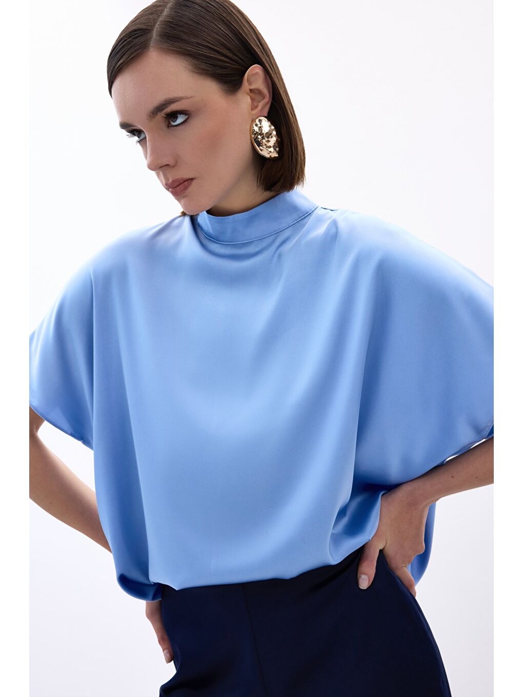 Yarasa Kol Salaş Bluz - Bebe Mavi-5