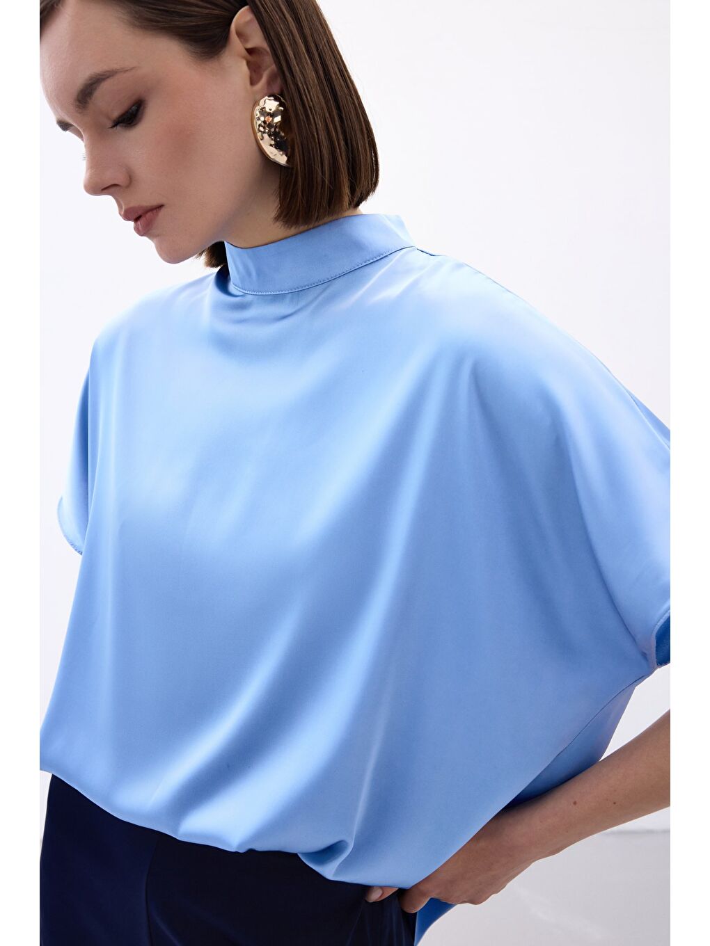 Yarasa Kol Salaş Bluz - Bebe Mavi-6