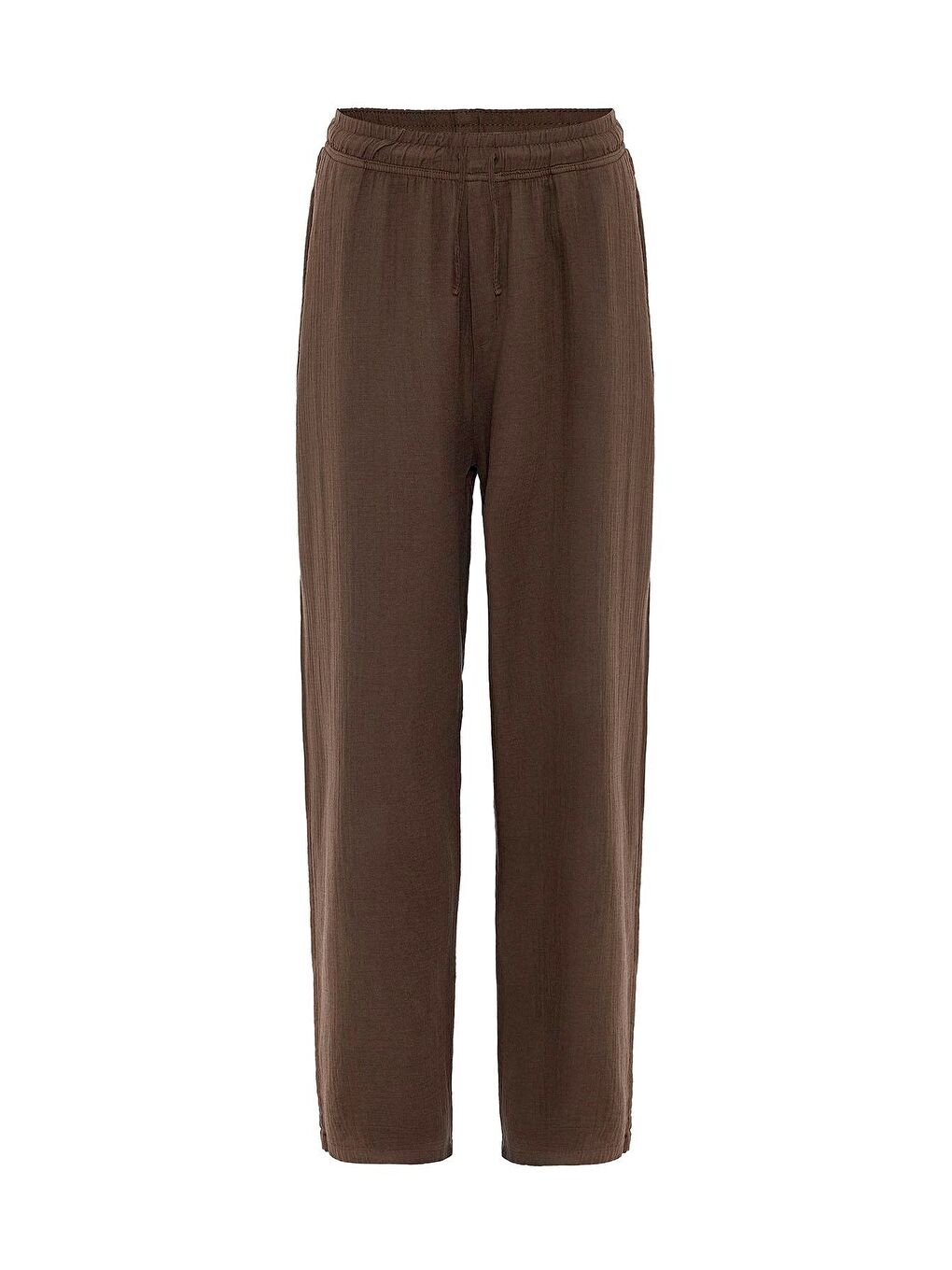 Kahverengi Baggy Fit Müslin Keten Pantolon Kahve-1