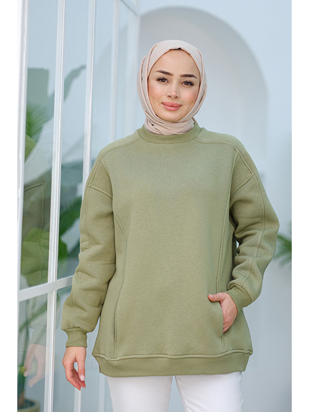 Locco Moda Cep Detay Oversize Tunik Fıstık Yeşil - 2