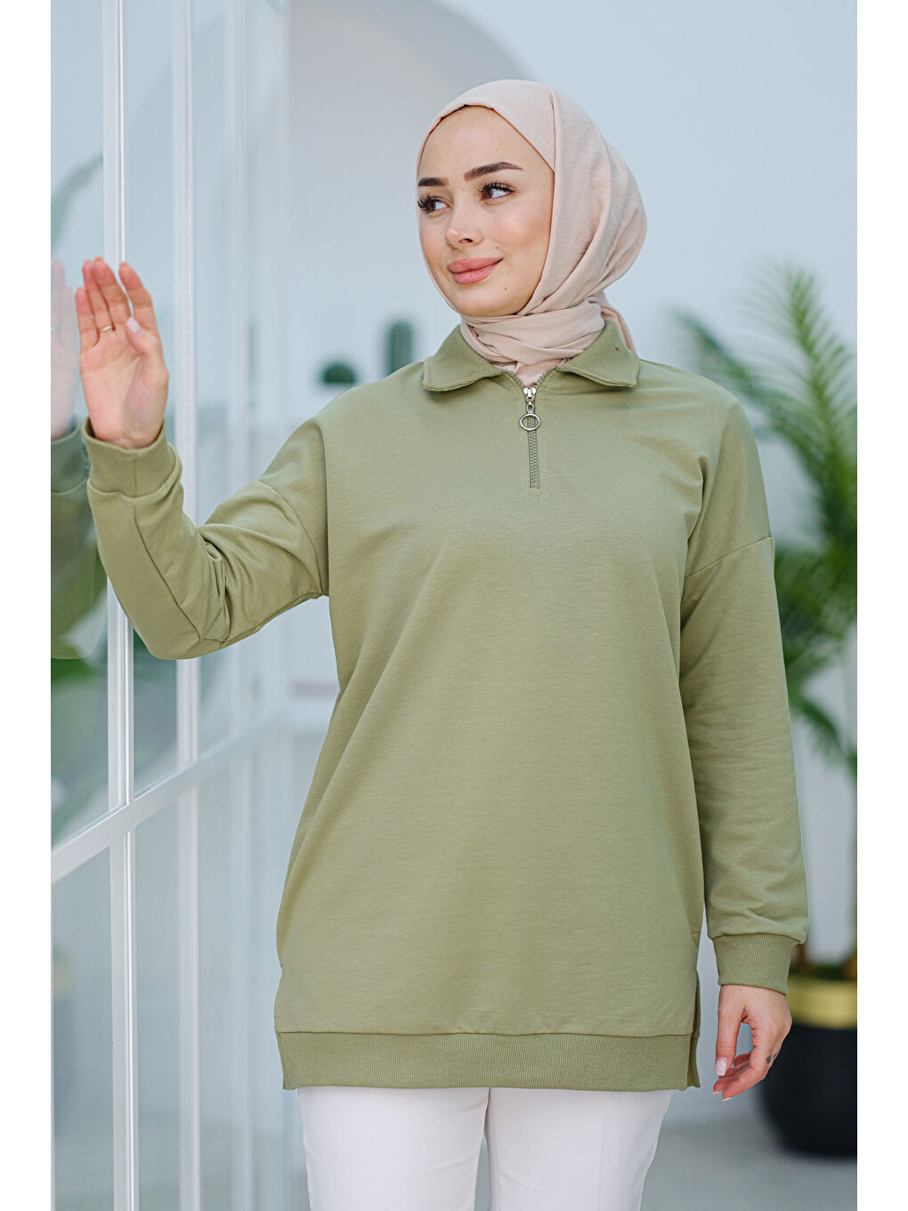 Locco Moda Yarım Fermuarlı Tunik Yeşil - 1