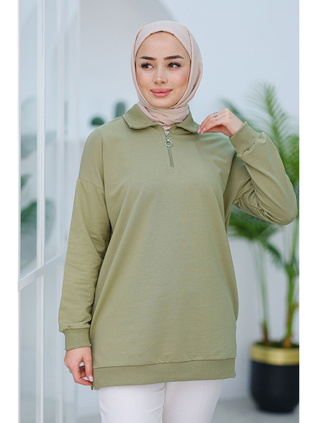 Locco Moda Yarım Fermuarlı Tunik Yeşil - 2