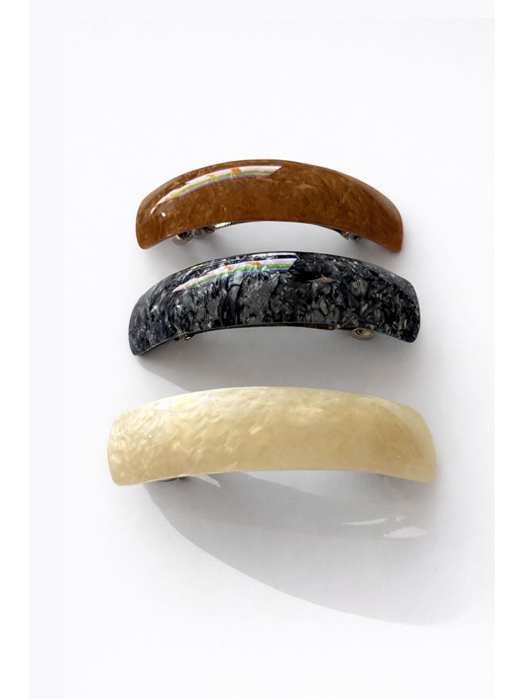 Karışık Bombeli Sedef Desenli Kemik Otomatik Saç Tokası 3 Adet