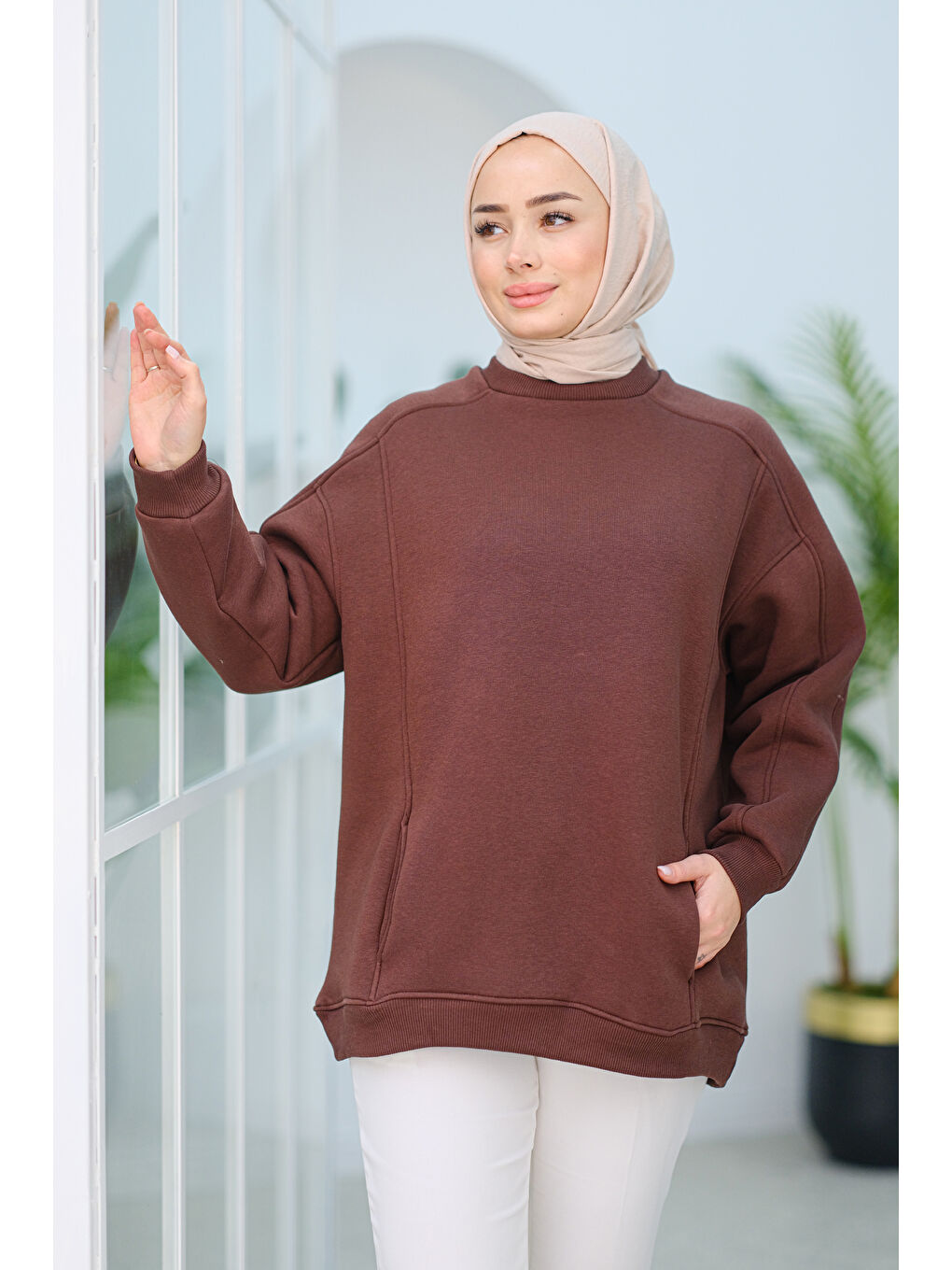 Locco Moda Cep Detay Oversize Tunik Kahverengi - 1