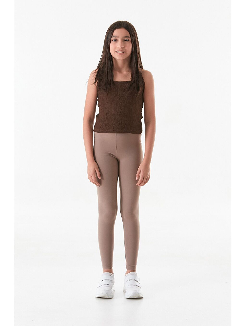 Kahverengi Beli Lastikli Kız Çocuk Tayt